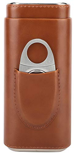 Goshyda ortable Leather Cigar Box, with Cutter, Spanish Cedar Interior, Pure Handmade, for Home and Travel(brown)