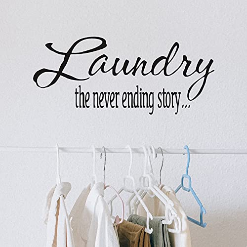 Cuayaes Wandtattoo mit Aufschrift Laundry The Never Ending Story Vinyl Englische Wandaufkleber für Waschküche, Wandaufkleber, Spruch, Zitat, Wandkunst-Aufkleber