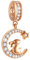 Rose Gold Rabbit on Crescent Moon Charms, Fit Pandora Easter Bracelet Animal Necklace, 925 Sterling Silver Bunny Pendant Beads with CZ, Gift for Valentines Day/Mothers Day