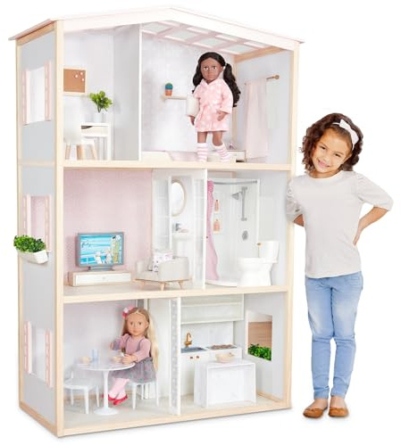 Our Generation OG Sweet Home Puppenhaus-Spielset mit 6 Zimmern, Möbel | Puppenhaus für 46-cm-Puppen mit 3 Etagen, beweglichen Möbeln, über 45 Zubehörteilen und Toilette mit Sound, 3+ Jahre