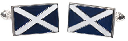 Un par de gemelos con la bandera escocesa en una caja de gemelos GS, Medium, Metal, No es una piedra preciosa