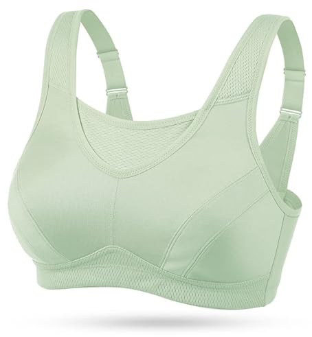 WingsLove Women's Sports Bra Full Coverage High Impact Wirefree Workout Non Padded Shock Absorber Ultimate Run Bra Plus Size（Green,34F）