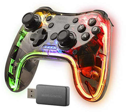 Mars Gaming MGP-24, Gamepad Inalámbrico 2.4GPRO, Neon RGB, Vibración Háptica Dual, Joysticks Analógicos, Mando para PC, PS3, PS4, PS5, XBOX360, Raspberry Pi, Mac, Android, Transparente