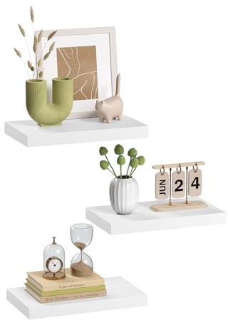 eSituro Wandregal, schwebendes weißes Regale für Wandmontage, 3er-Set Schweberegal Hängeregal Wandbrett im Wohnzimmer Schlafzimmer Küche Badezimmer, 40x3,8x22,9 cm | für Wohnzimmer Schlafzimmer Küche Badezimmer, Schweberegal hängend, mit unsichtbarer Halterung