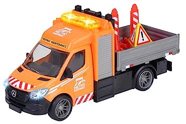 Majorette - Mercedes-Benz Baustellenfahrzeug (15 cm) - großes Spielzeugauto mit Ladefläche zum Kippen, Licht, Sound & Verkehrsschildern, für Kinder ab 3 Jahre