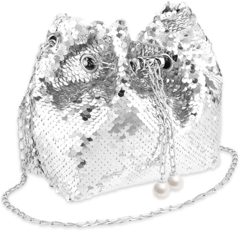 Bewudy Strass Abendtaschen Clutches, Eimer Handtasche, silberne handtasche damen Glitzer Abendtasche, Kettentasche Schultertaschen für Hochzeit Party Freizeit Date(Silber)