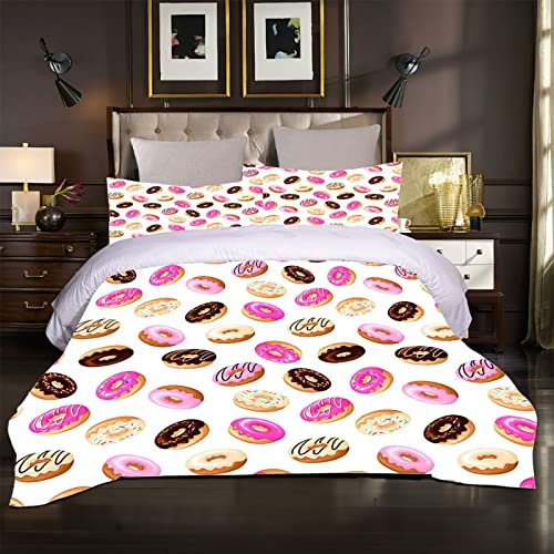 MAYNUO Copripiumino Una Piazza E Mezza 200x200 Cm Set Piumino Morbida Chiusura A Cerniera 3D Ciambella Rosa Motivo Stampa Stampa 2 Federe 50x75 Cm Con Federa Adatto Adulto Letto Matrimoniale