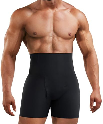 Gotoly Men Tummy Control Shorts Slimming Body Shaper High Waist Compression Boxers Briefs Shapewear Pants Black