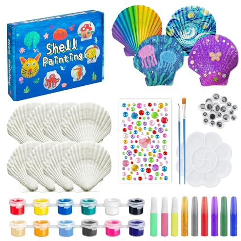 LUCKNIGHT Conchas que Brillan en la Oscuridad Pintar Manualidades para Niños, Kit Pintura de Conchas para Niños, Pintar Kit con conchas, Regalos para Niñas y niños de 5-10 Años