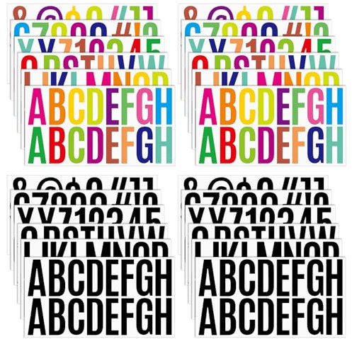 Mocrop 24 Blatt Große Buchstaben und Zahlen Aufkleber, Klebebuchstaben Number Stickers Zahlen Sticker Buchstaben Zum Aufkleben für Scrapbooking Kartenherstellung Kunsthandwerk (Bunt und Schwarz)