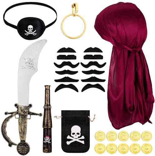 GSrenyu 9 Pcs Pirate Accessories for Adult Women Man Kids