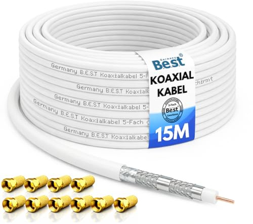 Koaxialkabel 15m SAT Kabel Antennenkabel 135dB Class A+ + 10x F-Stecker