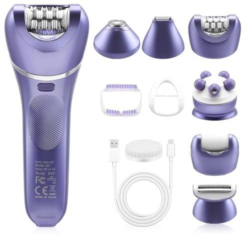 Set epilatore 7 in 1 da donna, senza fili, con luce LED, epilatore viso e corpo, IPX7, impermeabile, 90 min
