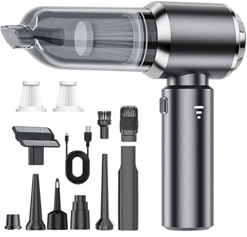 Bizcasa Aspirabriciole Senza Fili,3 Velocità,4 in 1 Aspiratore e Soffiatore con Motore Brushless,22000Pa Aspirapolvere Auto,6000mAh Spray ad aria Compressa,per Auto Casa Ufficio Peli di Domestici