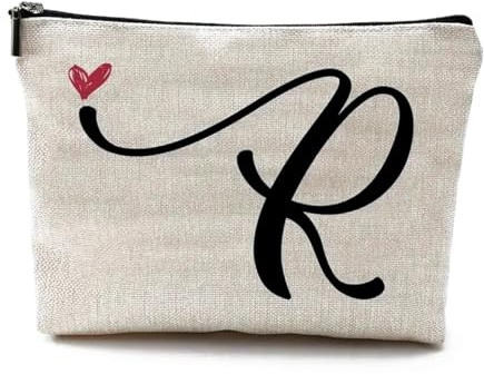 LAKYMIE A-Z Personalisierte Kosmetiktasche Kleine Make up Tasche Kulturbeutel Schminktasche Geburtstagsgeschenke Für Frauen, Mütter, Beste Freundinnen Und Brautjungfern (Buchstabe R)