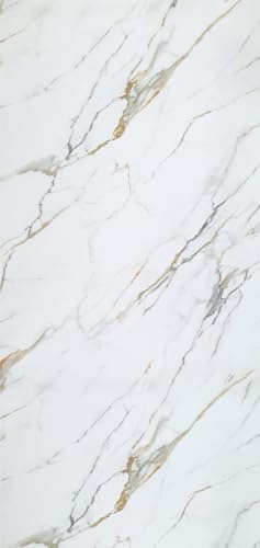 AMON Wandpaneele 122x244cm in Marmor- Granit-Optik (Carrara Gold I) ideal als Duschrückwand Badrückwand Küchenrückwand TV-Rückwand Dusch- Bad- Wand-Verkleidung aus 3mm PVC Wasserdicht Wasserfest