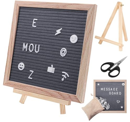 Tabla de cartas de fieltro de 25 x 25 cm, tablero intercambiable, tabla de letras de fieltro con 340 letras, pizarra cuadrada con letras, pizarra de madera con caballete y bolsa