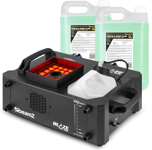 BeamZ BLAZE1200 Nebelmaschine mit Lichteffekt, 1200 Watt inkl. 10 Liter ECO Fluid, Funkfernbedienung, Horizontal und Vertikal, Fog Machine, Smoke Machine für DJs, Schwarz