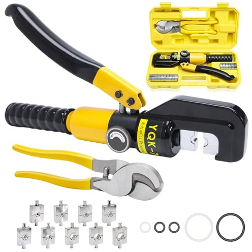 Gudekeen Hydraulic Crimping Tool and Cutter Set, Hydraulic Crimper, 12 AWG to 2/0 AWG, Cable Crimper with 9 Crimping Dies, for Industrial and Residential Electrical Work