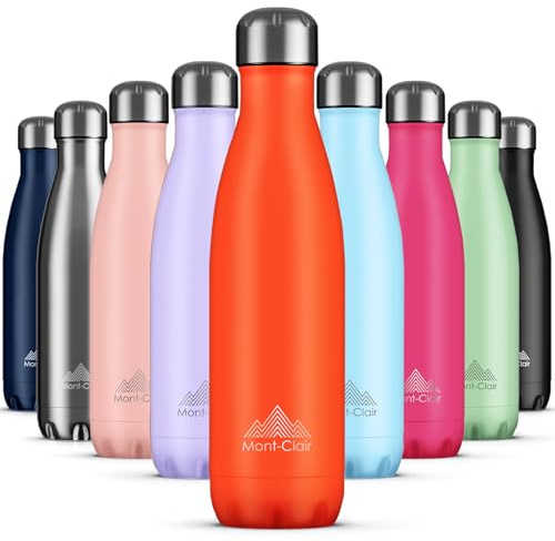 Mont-Clair Stainless Steel Water Bottle, Vacuum Insulated - BPA Free, 12h Hot & 24h Cold Drinks, Metal Water Bottle 500ml Leakproof, Ideal for Adult, Kids, Running - Orange