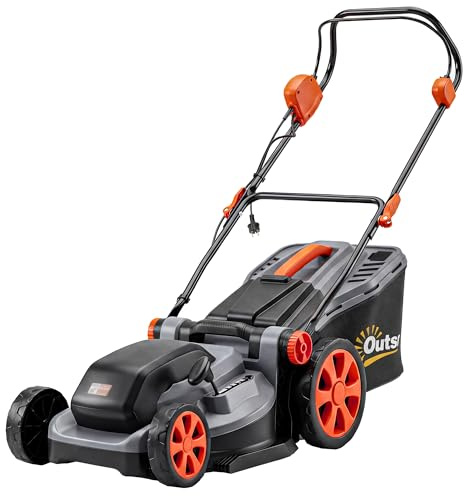 Cortacésped eléctrico Outsunny de 1800 W con anchura de corte de 40 cm, función de mulching y bolsa de 50 l, cortacésped eléctrico con mango desmontable y ajustable, 6 alturas de corte de 25-75 mm,