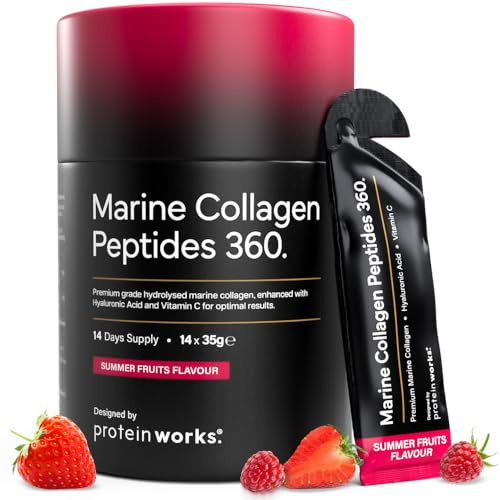 Protein Works | Marine Collagen Peptides 360, Summer-Fruits-Gel, 14 Sachets | 8000mg Kollagen Peptide, Liquid Marine Collagen Beauty-Gel, Hydrolysiertes Kollagen Typ 1, 100% NRV Vitamin C, Hochdosiert