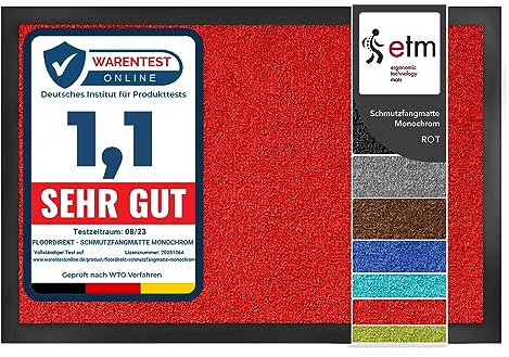 etm Schmutzfangmatte Mono - Fußmatte in leuchtenden Farben - Leistungsstarker Fußabtreter - Schmutzmatte für Innen und Außen (Rot, 90x150 cm)