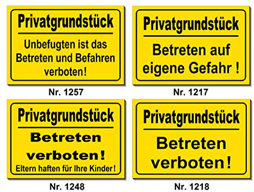 Privatgrundstück-Betreten-Befahren verboten-eigene Gefahr-Schild-Aluminium Verbund-300 x 200 x 2 mm-Verbotsschild-Warnschild-Hinweisschild-Türschild (Nr. 1217-300 x 200 x 2 mm mit Löcher)