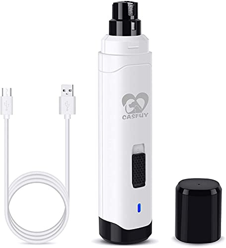 Casfuy Dog Nail Grinder Upgraded - Professional 2-Speed Whisper-Quiet Electric Pet Nail Trimmer Painless Paws Grooming & Smoothing for Small Medium Large Dogs & Cats (White)