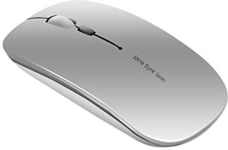 Uiosmuph Q5 Wireless Mouse, 2.4GHz Slim Portable Wireless Mouse for Laptop, Rechargeable Ergonomic Computer Mouse with USB Receiver for Mac PC Notebook Macbook Chromebook, Sliver