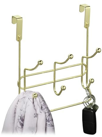Relaxdays Dörrgarderob med 3 dubbla krokar, ädel dörrkrok för upphängning, metall, HBT: 23,5 x 20,5 x 9,5 cm, guld, 1 st