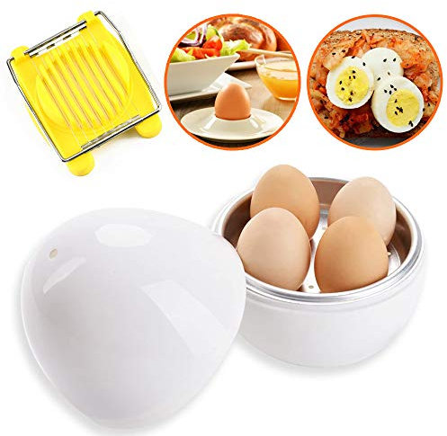 Cocedor Huevos Microondas, Cuece Huevos para Microondas, 1 Cocer Huevos Microondas y 1 Cortador de Huevos, Hervidor Huevos Microondas para 4, Huevo Cocido Microondas, Microwave Egg Boiler