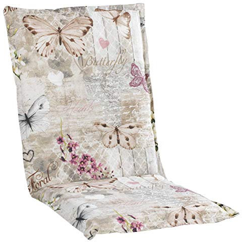 Nicht Zutreffend Gartenstuhlauflagen Mittellehner - 110 x 50 cm - Beige - Baumwolle - Polyester - Schmetterlingsmotiv - Sesselauflage Sitzpolster Stuhlauflage