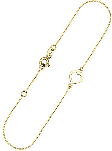 My Gold Damen Herz Armband Gold Armkette Echtes Gelbgold 375 (9 Karat) Herzkette 19cm Zart Doria