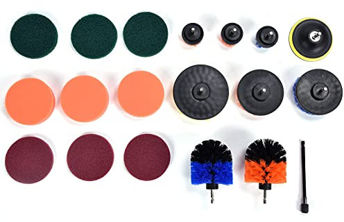 19 Stück Bohrbürsten Aufsätze Set, Power Scrubber Reinigungsset Bürstenset für Bohrmaschine Scheuerpads Schwamm Kunststoffbürsten Polierpad für Wandreinigung/Teppichmatten/Autoreifen/Küchenspülen