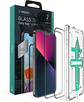 Deppa |2 Stück| für iPhone 13 Mini (5.4') Schutzfolie mit Schablone | 9H Stoßfest | Vollständige Abdeckung | Blasenfreie, einfache Installation| Ultra-Klar