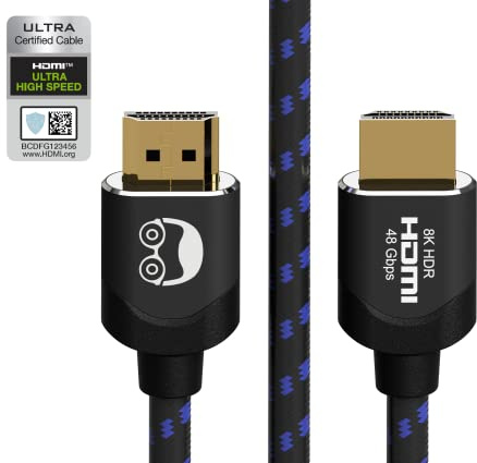8K HDMI Kabel (1 Meter) 2.1 ULTRA High Speed Zertifiziert - BIO Verpackung - HD Hochgeschwindigkeit 48Gbit/s 8K@60hz 4K@120hz eARC HDR10 Dolby Kompatibel mit PS5 Xbox Serie X Fire TV Monitor Fernseher