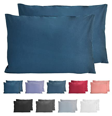 Komfortec 100% Baumwolle Kissenbezüge 2er Set - Superweicher Premium Jersey Kopfkissenbezug 150 g/m² - Kissenhülle - Tiefseeblau - 40 x 60 cm