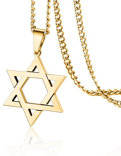 Vassago Halsband med hänge i form av en Davidsstjärna, Salomon, sexuddig stjärna, talisman i rostfritt stål, hexagram, judisk, Israel, smycke, Rostfritt stål