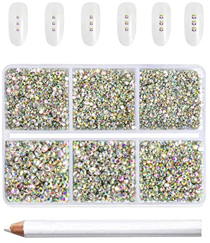 Beadsland Strasssteine für nägel,Kristall AB,6 Größen gemischt,7200 Stk | Klare AB Strasssteine,SS3-SS10,Glasmaterial,Flacher Rückseite,für Sich Schminken,mit Wachsmalstift