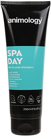 Animology Spa Day Hunde-Shampoo, 250 ml, Easy Rince, pH-ausgewogen, desodorierend, Multi-Vitamine, Haferflocken, Kamille und Arganöl, 100% vegan und recycelbar