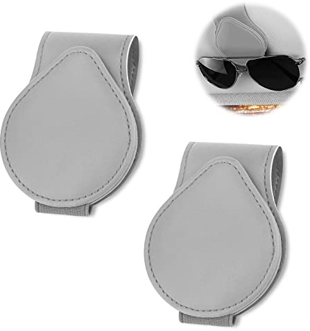 Lonimia Glasögonhållare för bil, läder, glasögonhållare för bil, 2 pack glasögonhållare för bil, solskydd, läder, glasögonhållare för bil, biljettkort, klämma, glasögon, hållare, present till vänner
