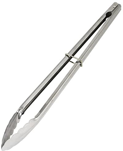 12” Stainless Steel BBQ Serving Tongs - Easy to Grip Handle with Locking Catch and Hanging Eye for Convenient Storage, Dishwasher Safe, Great for Serving Salads, Grilling Meats and Flipping Food