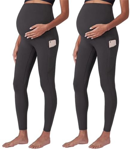 SUIUOI 2 x leggings de maternidad elásticas, cómodos pantalones de maternidad de cintura alta, para deporte y ocio, ropa de embarazo cómoda y opaca, gris, XL