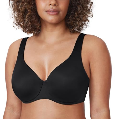 Delimira Women's Minimiser Bra Plus Size Non Padded Underwired Seamless Comfort Bras Black 34G