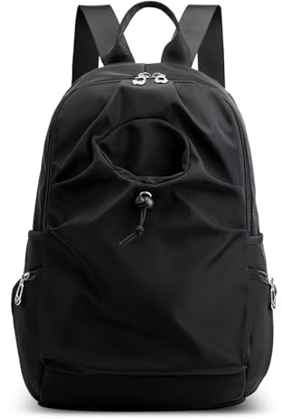 DORRISO Zaino Donna Nylon Elegante Impermeabile Leggero Zainetto Daypack con Foro per Auricolari Zaino per Scuola Viaggiare Vacanza Quotidiano Sport Borsa da Donna Casual Borsa da College Nero