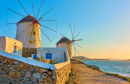 Fotografie Torsten Ackermann Fertig gerahmtes Leinwandbild - Motiv: Die Windmühlen von Mykonos (Kykladen) - Bilder/Fotos/Wandbilder/Souvenirs aus Griechenland, Größen Name: 30 x 20 cm