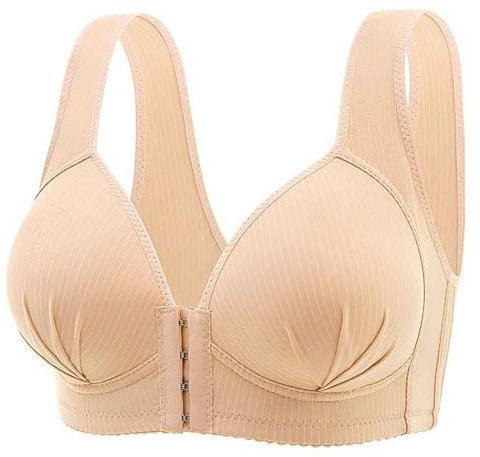Front Fastening Bras UK Front Closure Sports Bras for Women Comfortable No Underwire T Shirt Bra Deep V Neck Padded Hides Back Fat Bralette Beige,44
