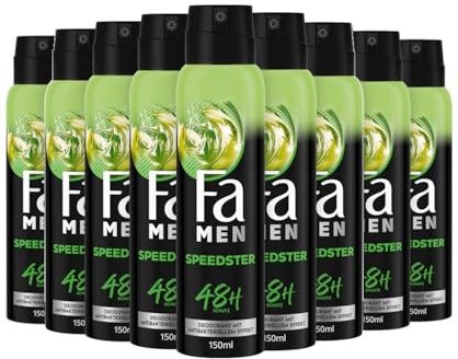 FA Deospray Men Speedster mit Taurin (9x 150 ml) aktiviere deinen Körper, Geist & Sinne mit dem erfrischenden Duft von Zitrus & Zitronengras