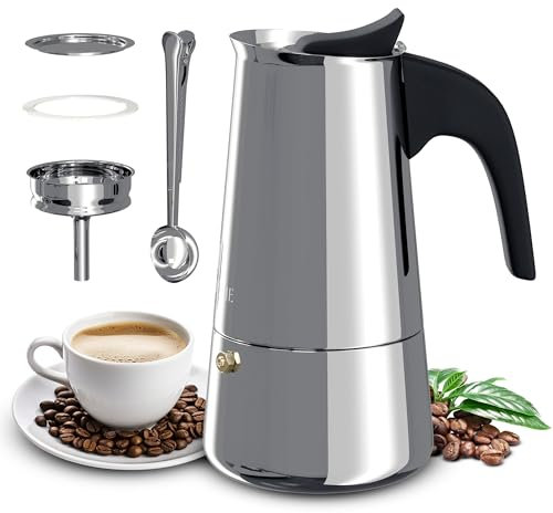 JADIAHOME | Set Caffè Premium: Caffettiera Italiana 6 Tazze - Compatibile con Induzione, Piano cottura e Gas | Caffettiera Italiana Induction | Caffettiera Induzione Acciaio Inox | Caffettiera per
